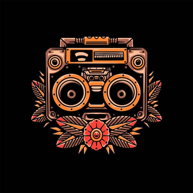 retro boom box tattoo vector design