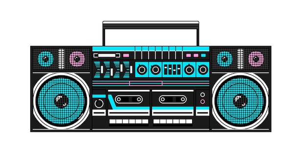 Retro boombox cassette player in 90s y2k neon style isolated vector illustration