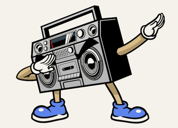 Retro boombox stereoband mascotte karakter deppen pose