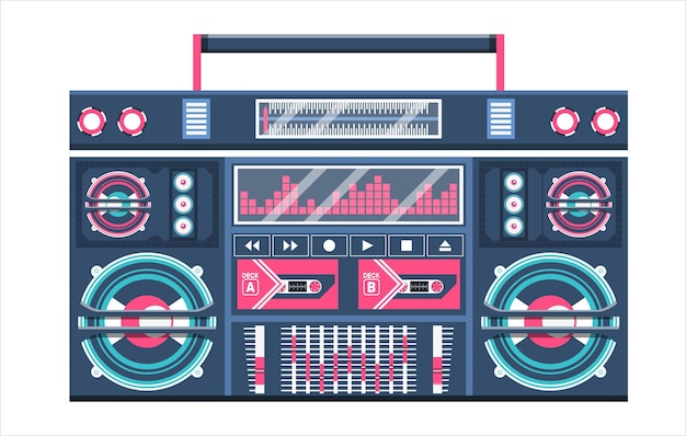 Vector retro boombox trendy style colorful illustration on white background