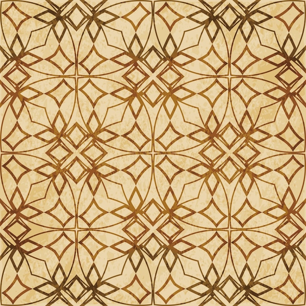 Retro brown textured seamless pattern, curve cross frame line star flower chain