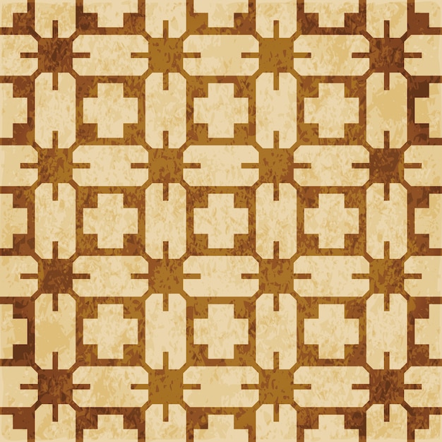 Retro brown textured seamless pattern, geometry cross polygon frame