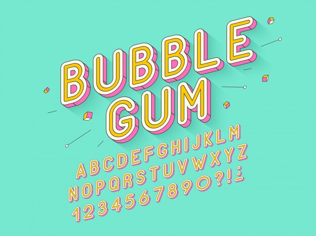 Vector retro bubble gum bold font