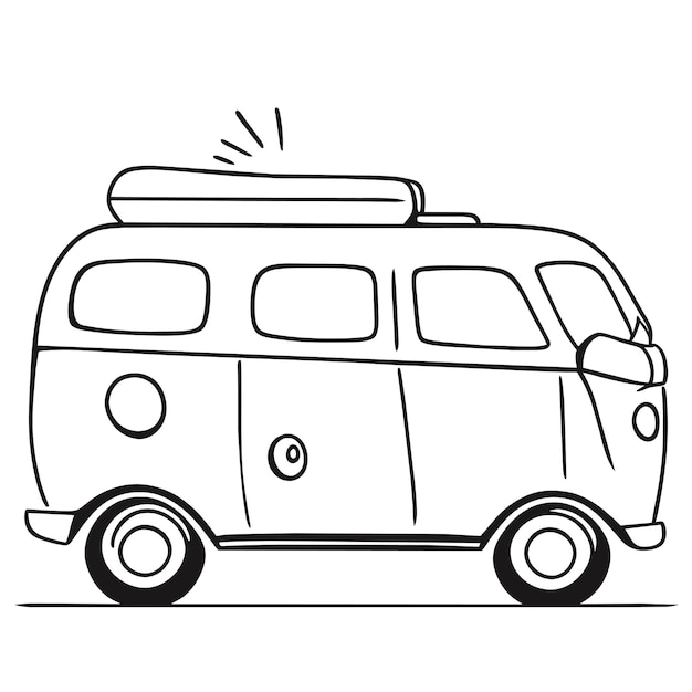 Vector retro bus camper hand drawn flat stylish cartoon sticker icon concept isolated illustration