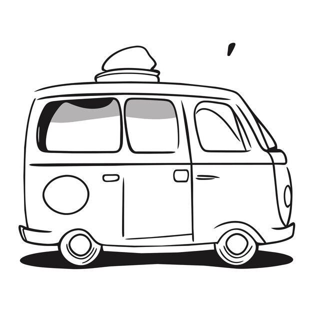 Vector retro bus camper hand drawn flat stylish cartoon sticker icon concept isolated illustration