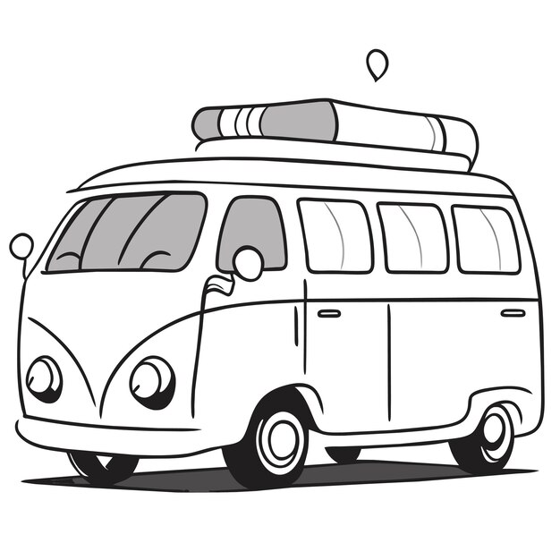 Vettore retro bus camper disegnato a mano piatto elegante adesivo cartone animato icona concetto illustrazione isolata