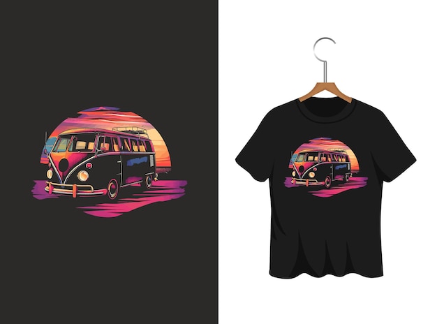 retro bus illustration t shirt design background