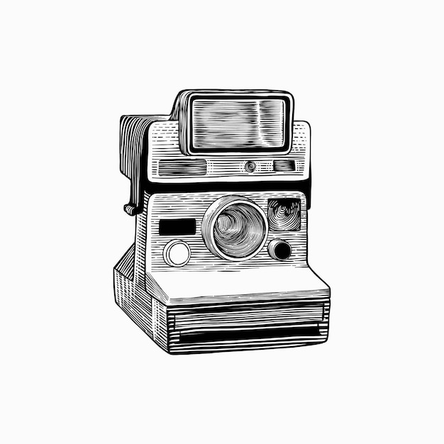 retro camera illustration with engraving technique