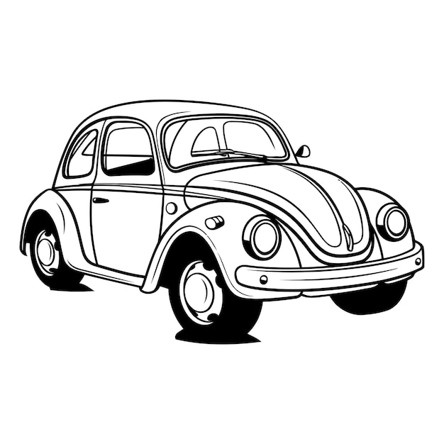 Vector retro car icon in black and white colors isolated vector illustration graphic design