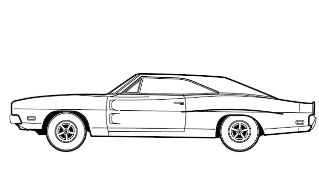 Vector retro car line drawing illustration