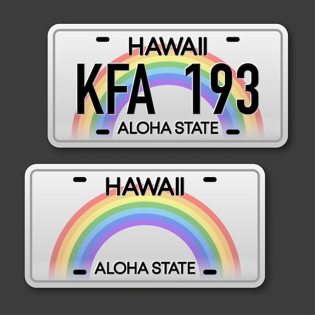 Retro car plate for banner design Aloha state Isolated vector illustration Business icon set