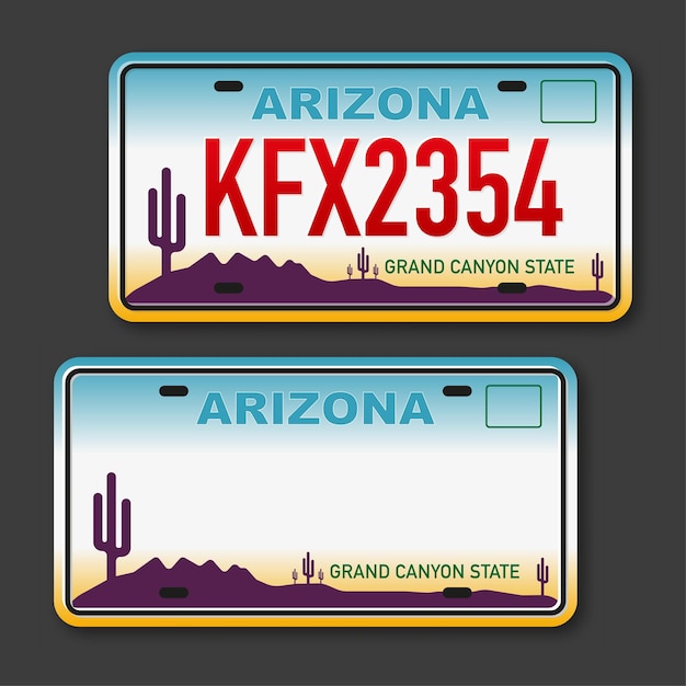 Vector retro car plate for banner design arizona state isolated vector illustration business icon set