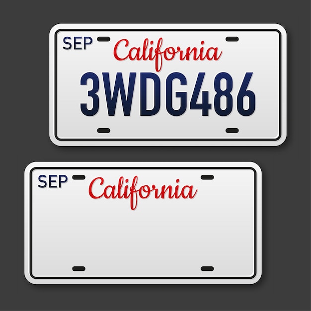 Vector retro car plate for banner design california state isolated vector illustration business icon set