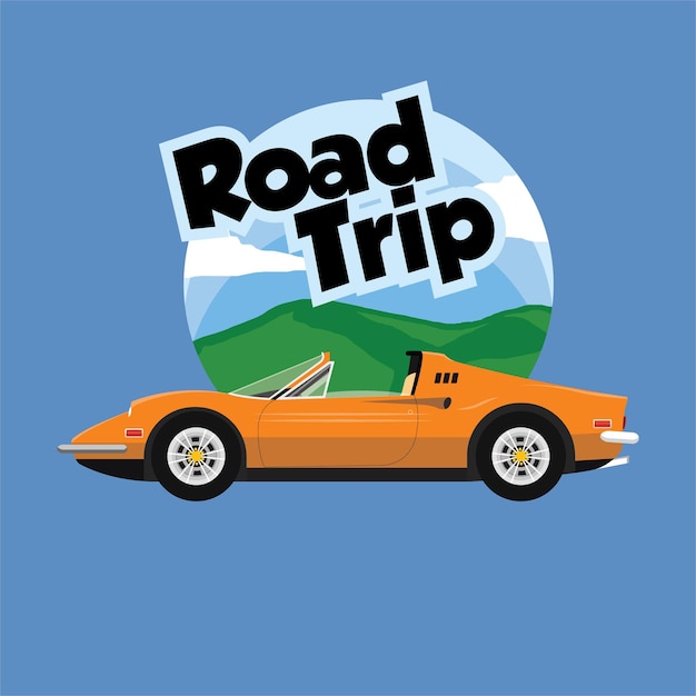 Логотип ретро-автомобиля road trip badge print