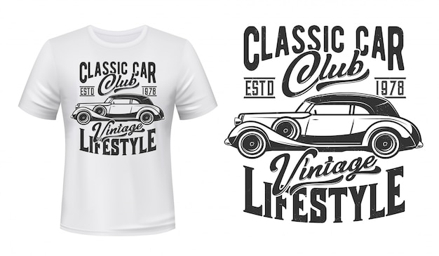 Retro car t-shirt print mockup, vitnage club