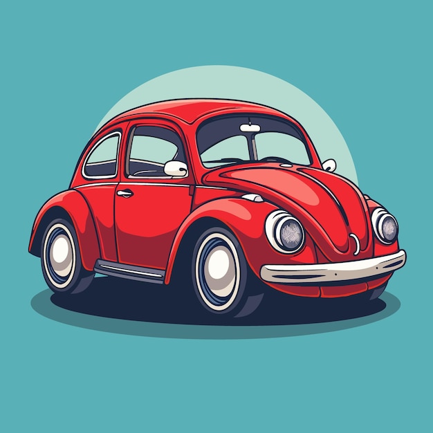 Retro car Vector illustration in cartoon style on blue background