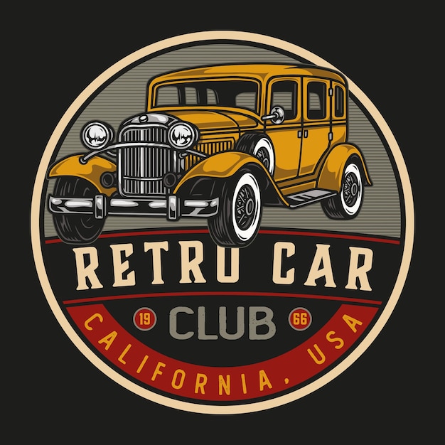 Retro cars club colorful round logotype