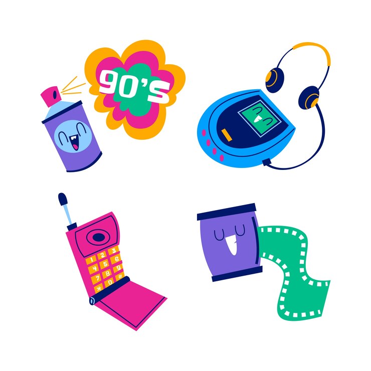 Vector retro cartoon 90s elements stickers collection