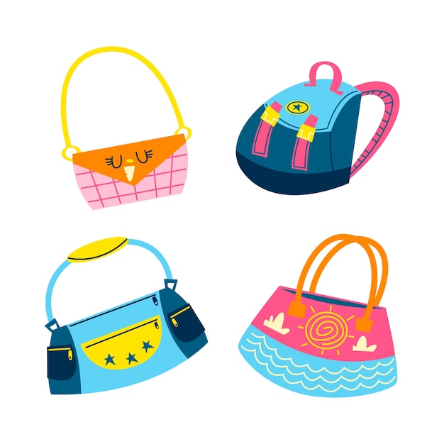 Vector retro cartoon bags and suitcases stickers collection