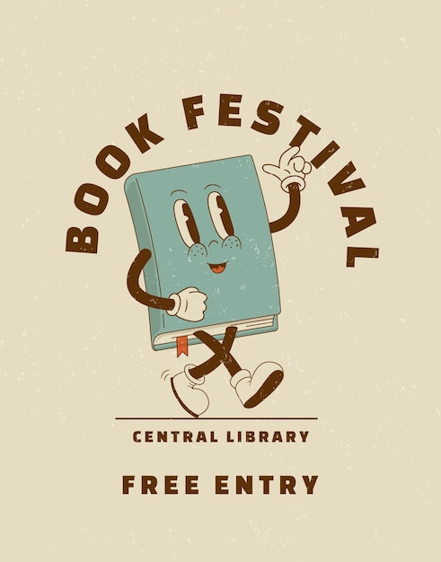 Retro cartoon book festival or a sale in a bookstore ad poster designs