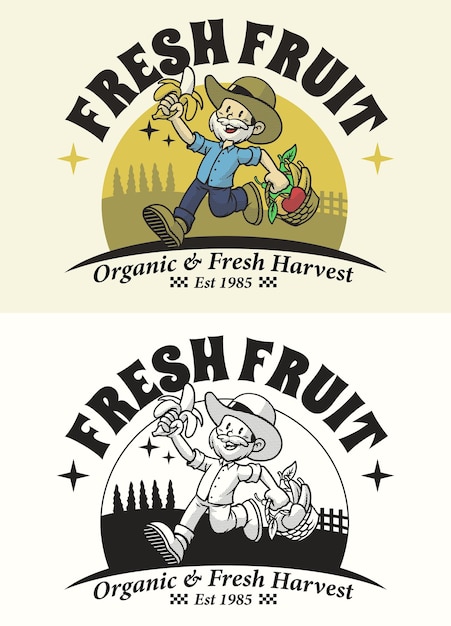 Retro cartoon character of fruit farmer mascot logo