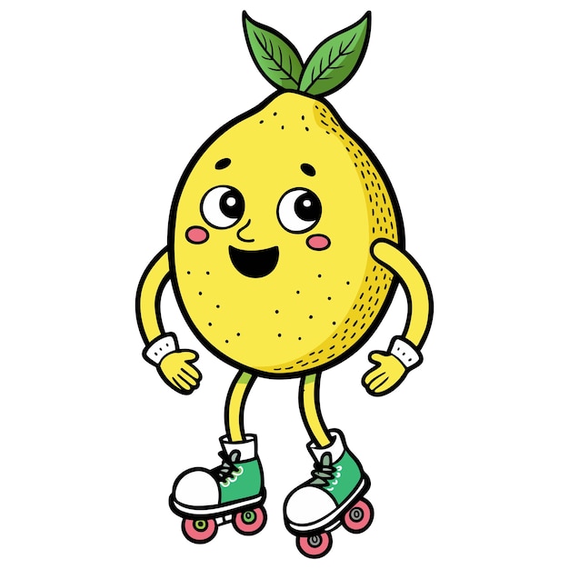 Retro cartoon character of lemon with headphone