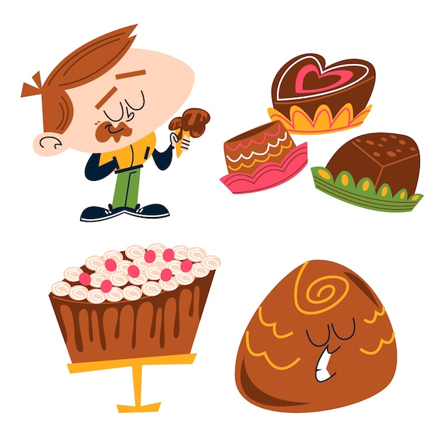 Vector retro cartoon chocolate stickers