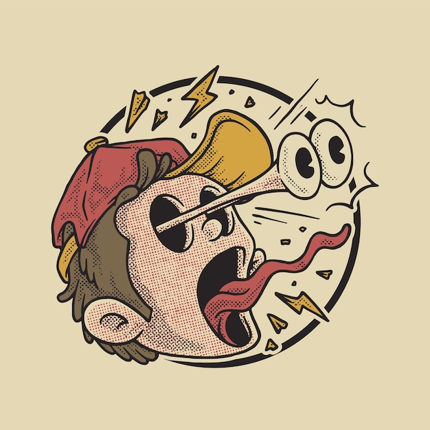 Vector retro cartoon emblem of shocked head