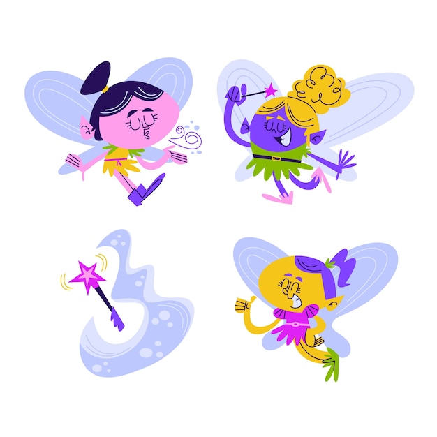 Vector retro cartoon fairy stickers collection