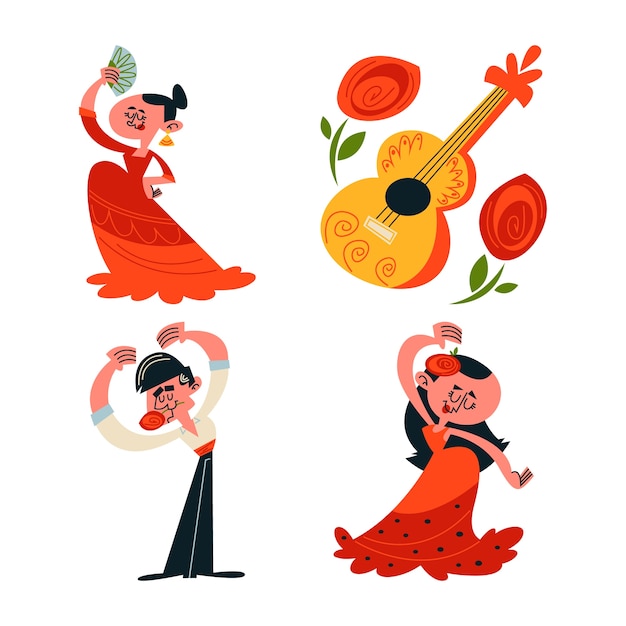 Vector retro cartoon flamencodans stickers collectie