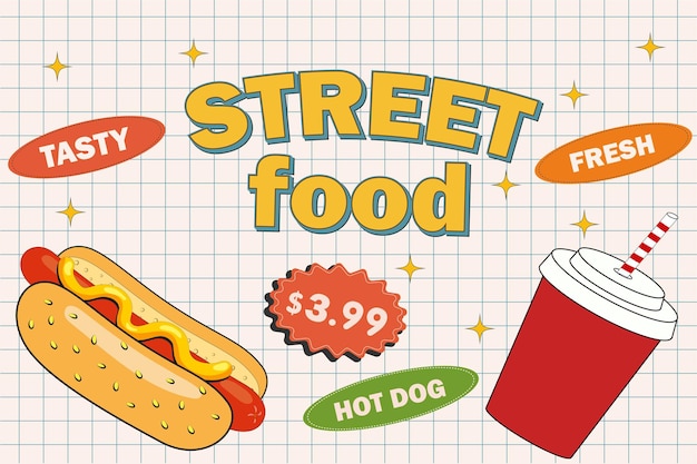 retro cartoon funny fast food character posters vintage street food hot dog mascot vector illustra