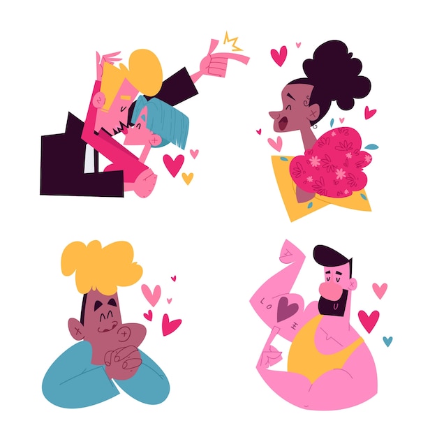 Retro cartoon love stickers set