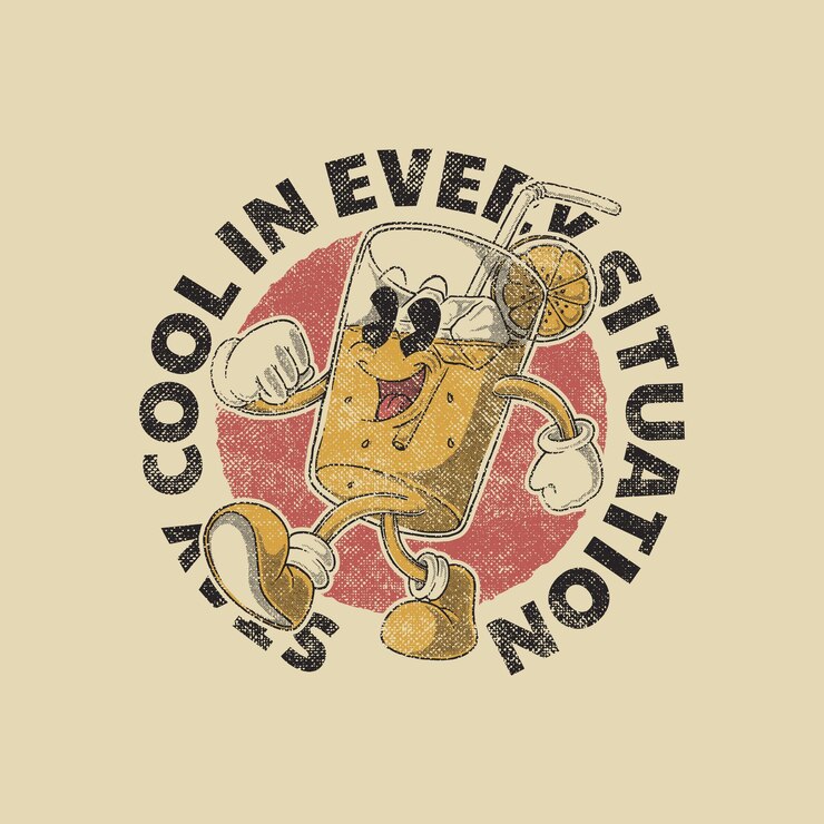 Vector retro cartoon mascot of walking orange cocktail