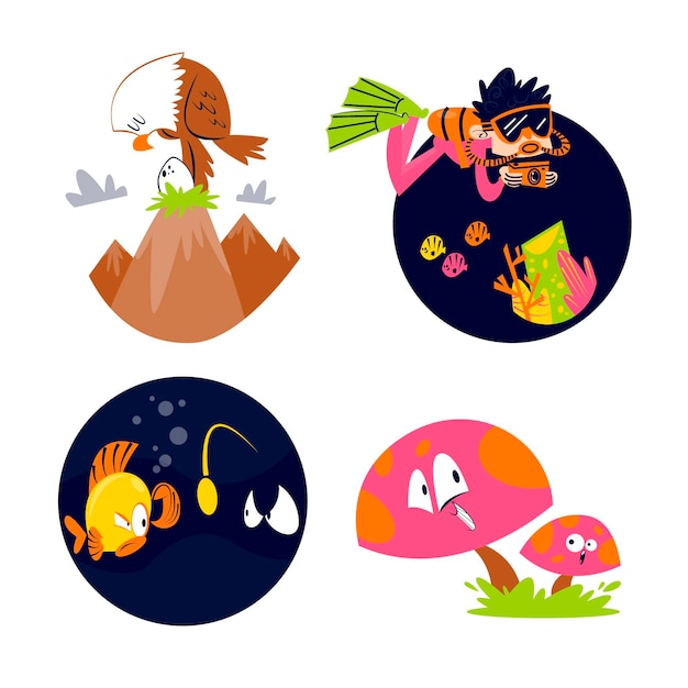 Retro cartoon natuur sticker collectie