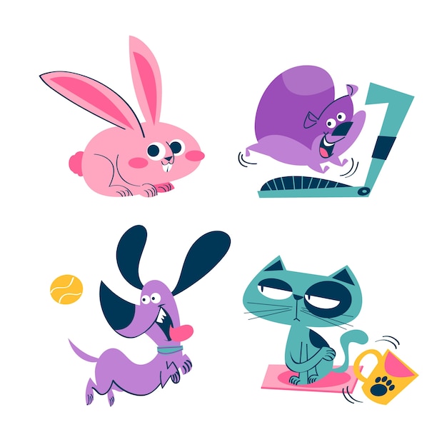 Retro cartoon pets stickers collection