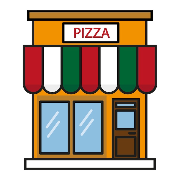 Retro cartoon pizzeria Building city Fast food concept Vector illustration