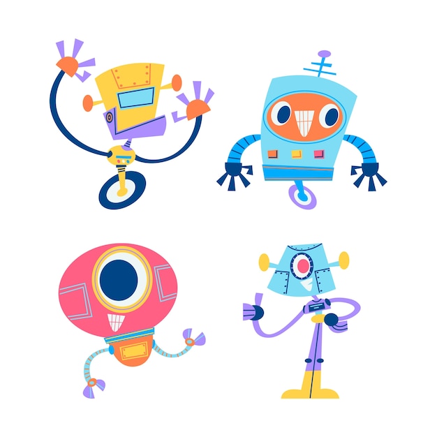 Vector retro cartoon robot stickers collectie