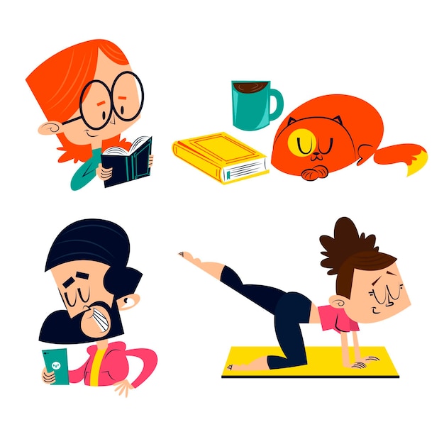 Vector retro cartoon stay at home stickers