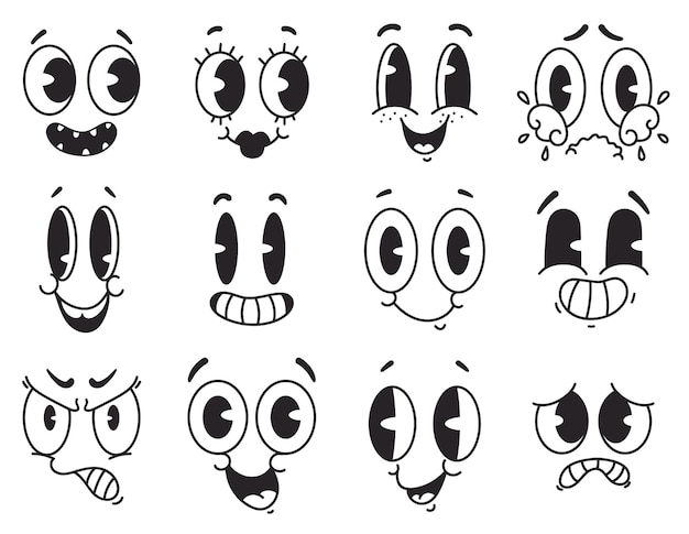 Vector retro cartoon style character face expression comic concept graphic design illustration