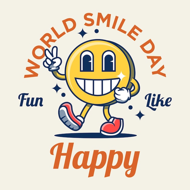 Retro cartoon style world smile day illustration