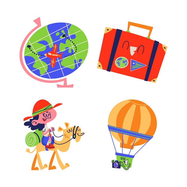 Retro cartoon tourism stickers collection