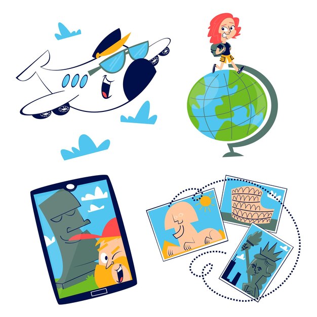 Vector retro cartoon travel stickers collection