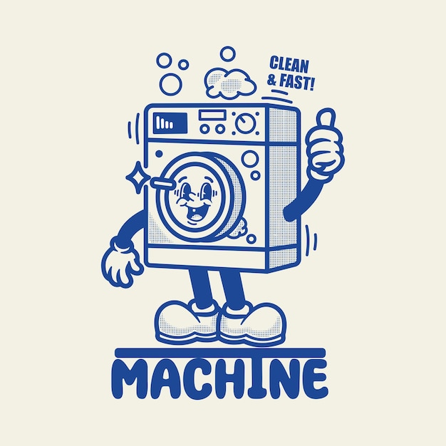 retro cartoon washing machine giving a thumbs up