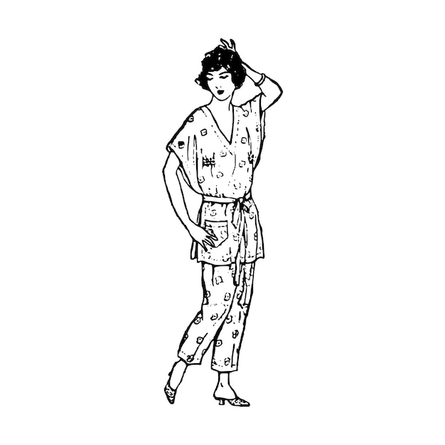 日本の着物を着た女性のレトロな漫画