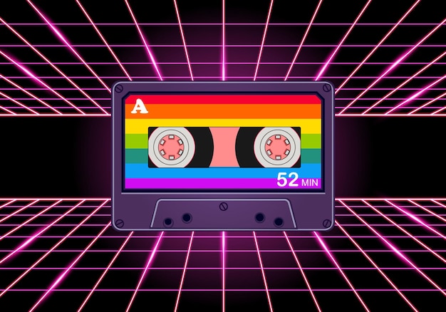 Retro cassette met prachtig fonkelend neon