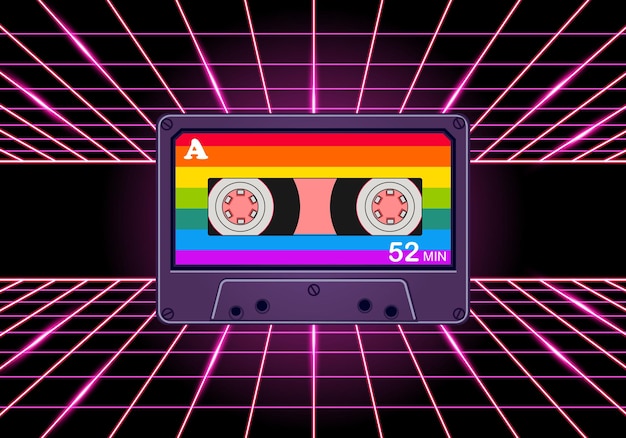 Vector retro cassette met prachtig fonkelend neon