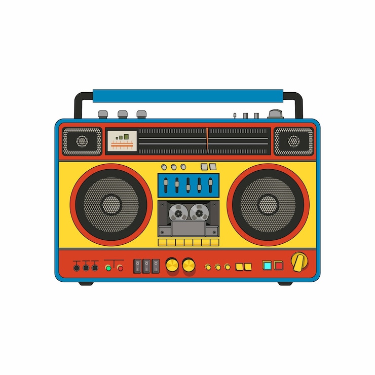 Vector retro cassette player boombox of 90s style vector nostalgia for the 90s vector illustration on white