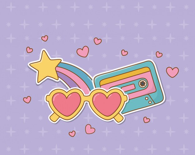 Retro cassette stickers kawaii stijl