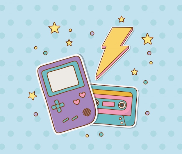 Retro cassette stickers kawaii style