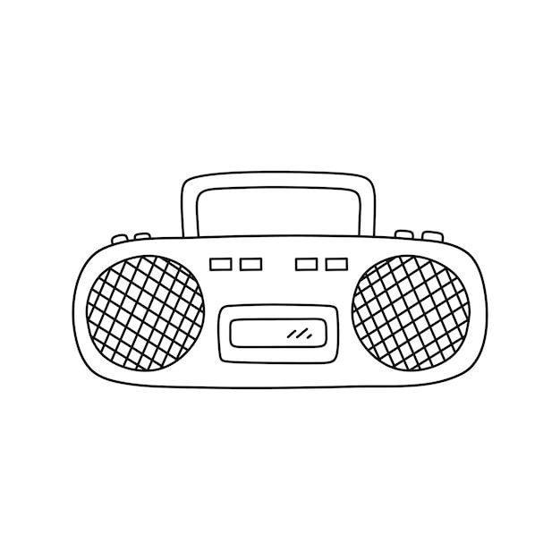 Retro cassette tape recorder isolated on white background hand drawn illustration in doodle style